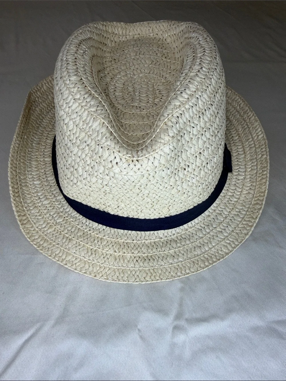 Kids Cream Straw Fedora with Black Band